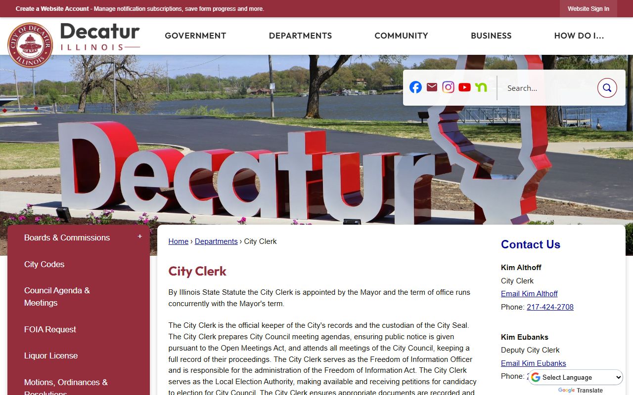 Decatur City Clerk page for unclaimed money record requests