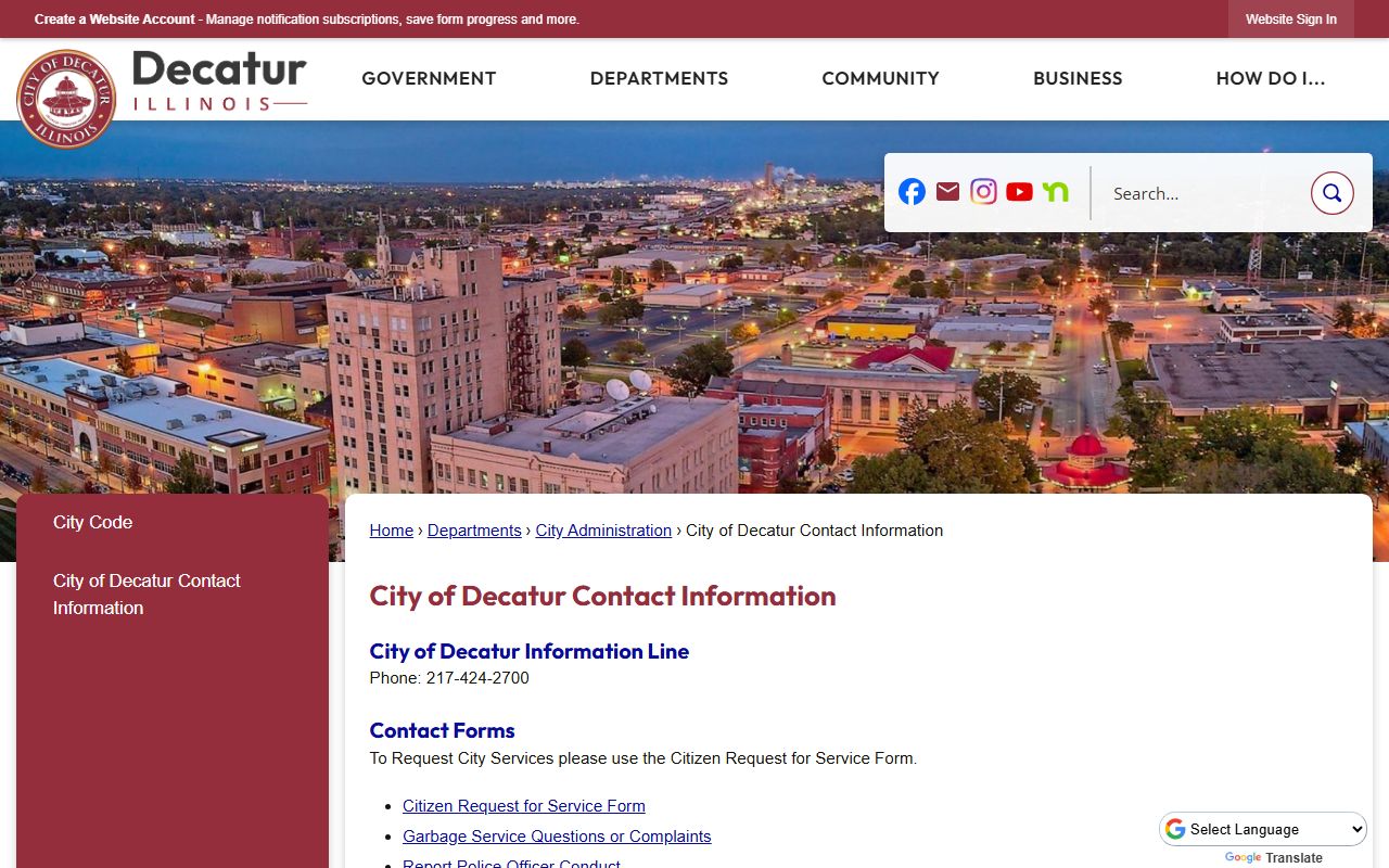 Decatur city contact page for unclaimed money help