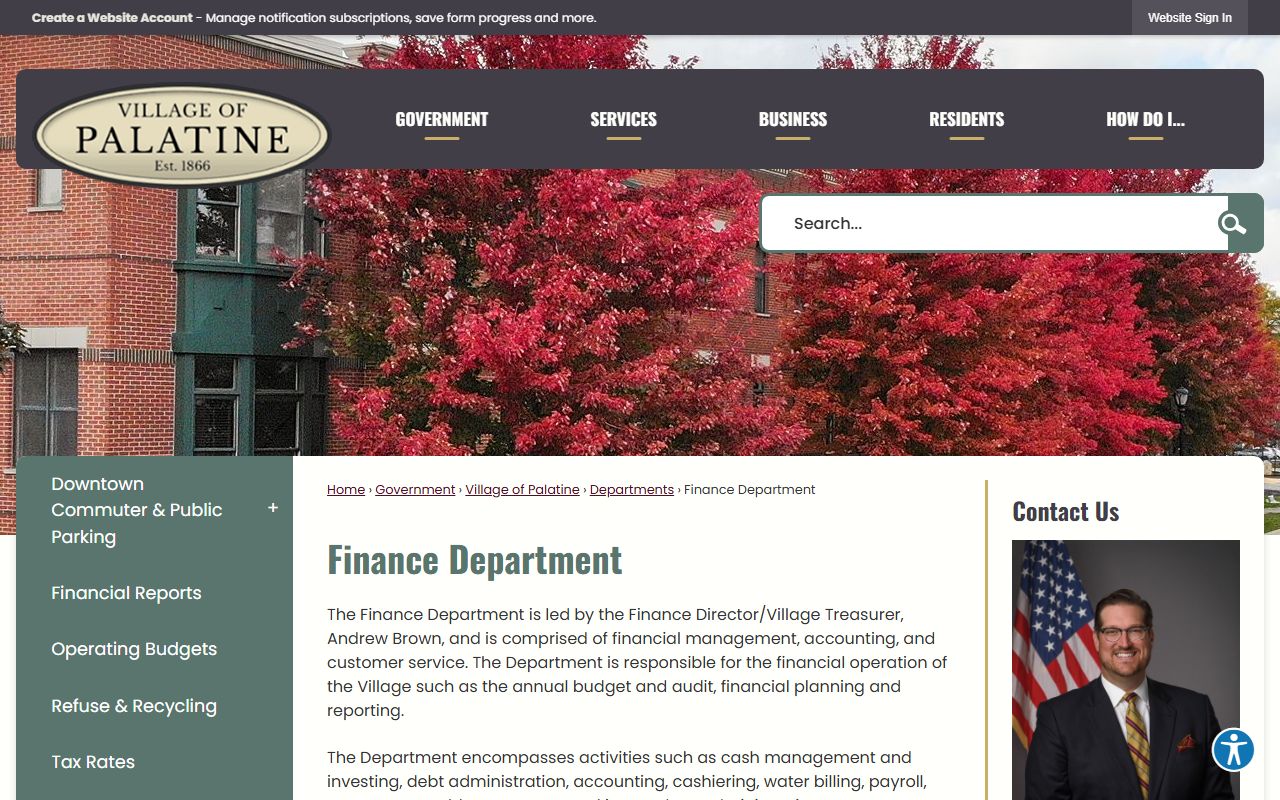 Palatine Finance Department page for unclaimed money inquiries