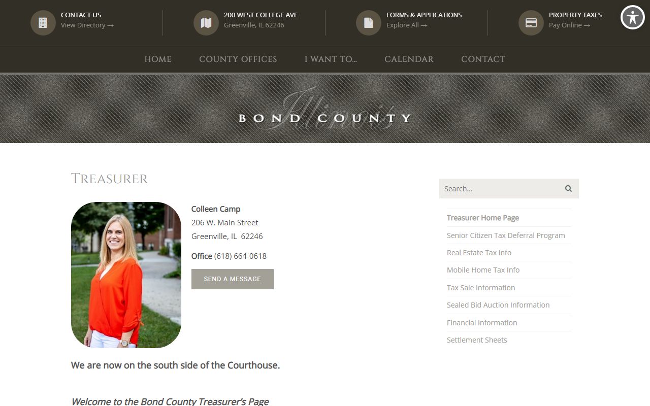 Bond County Treasurer office page for unclaimed money inquiries