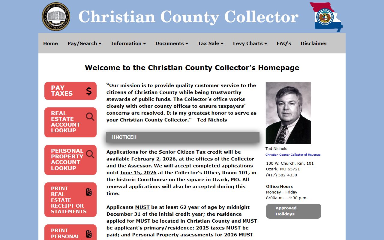 Christian County Collector website for unclaimed money information