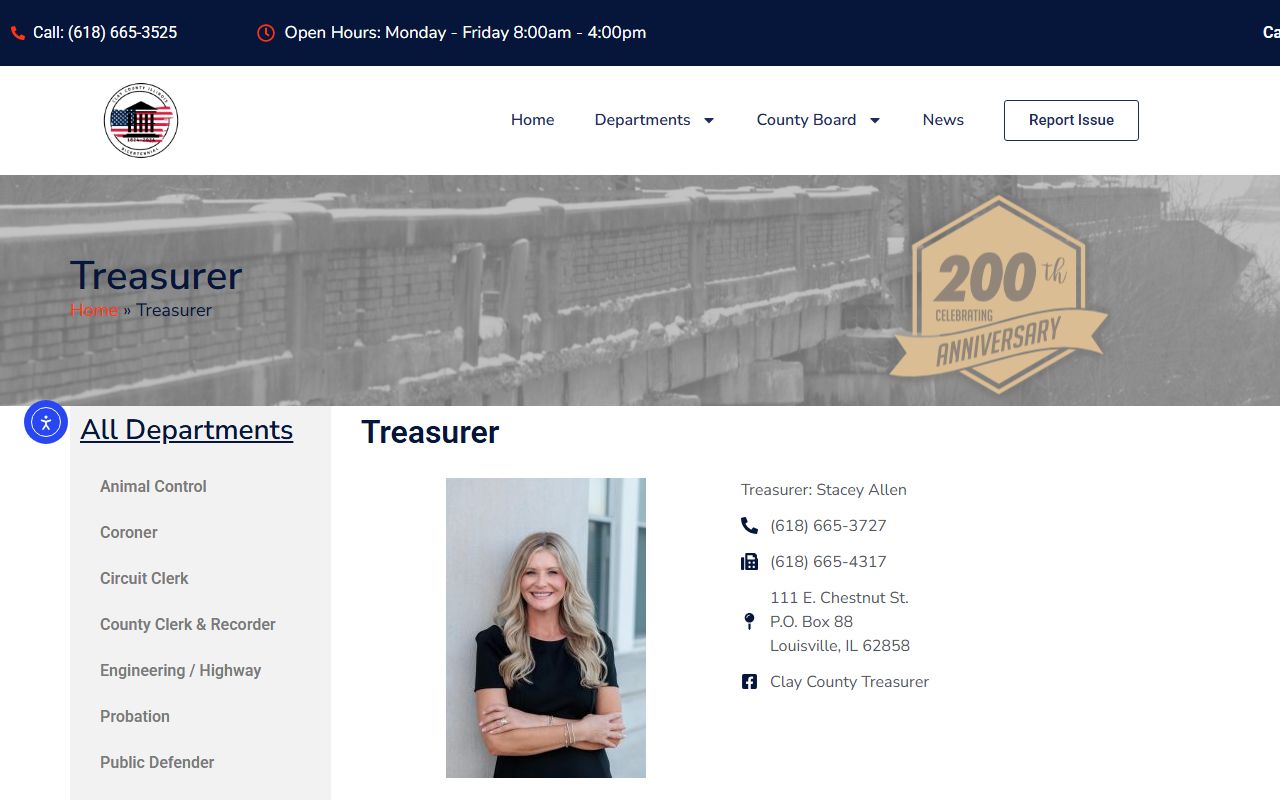Clay County Treasurer page for unclaimed money inquiries