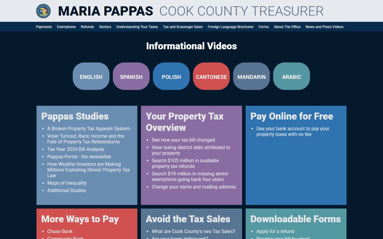 Cook County Treasurer website for unclaimed money searches