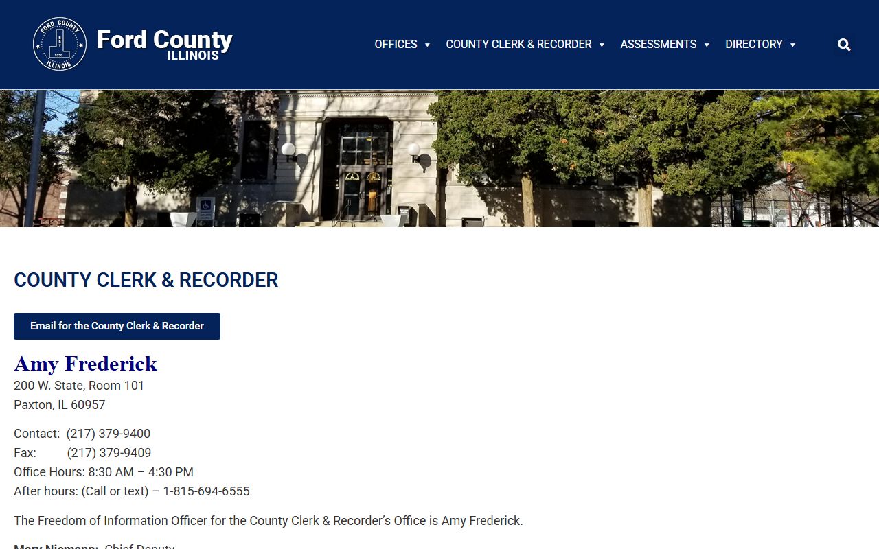 Ford County Treasurer page for unclaimed money searches