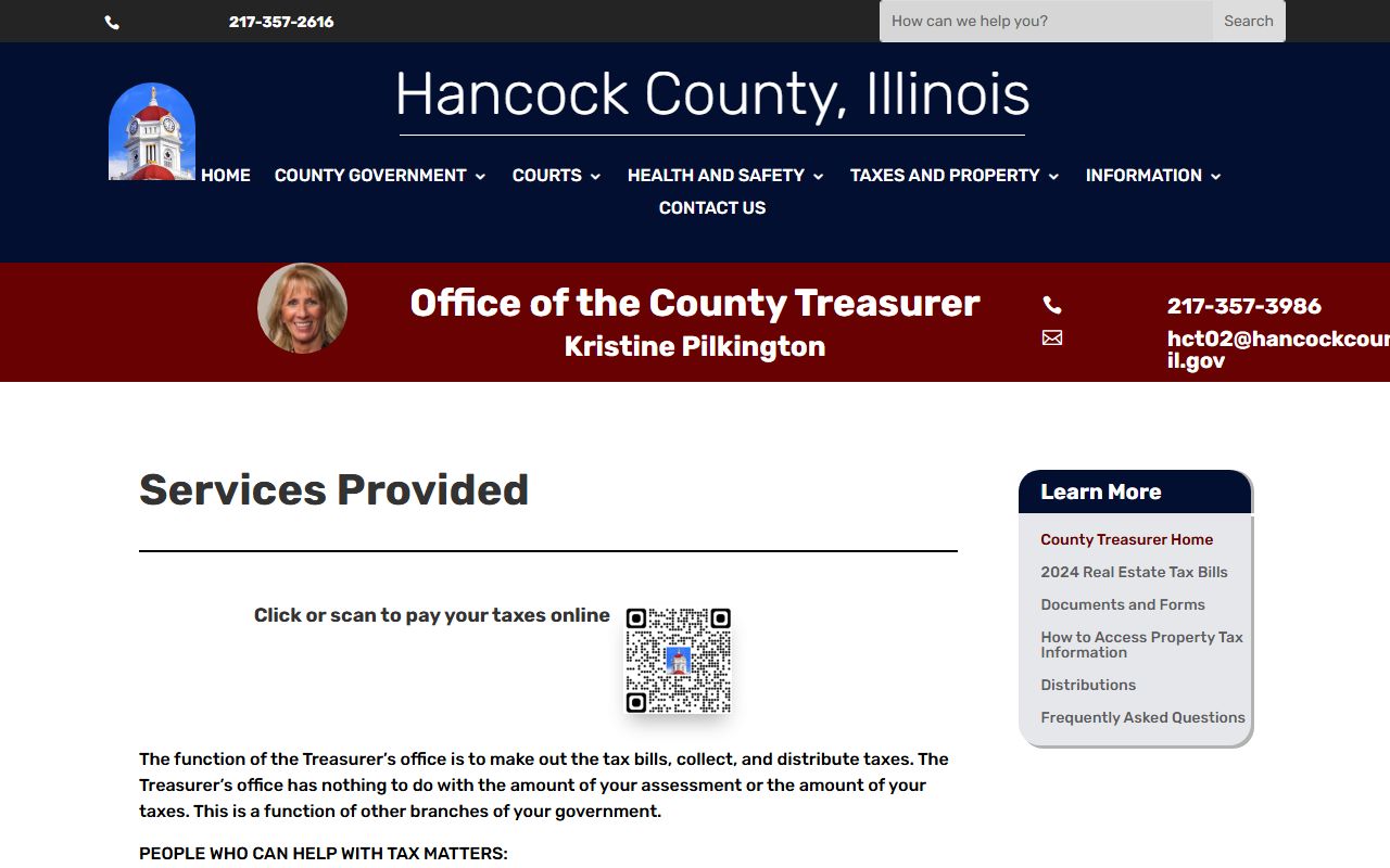 Hancock County Treasurer website for Hancock County unclaimed money resources