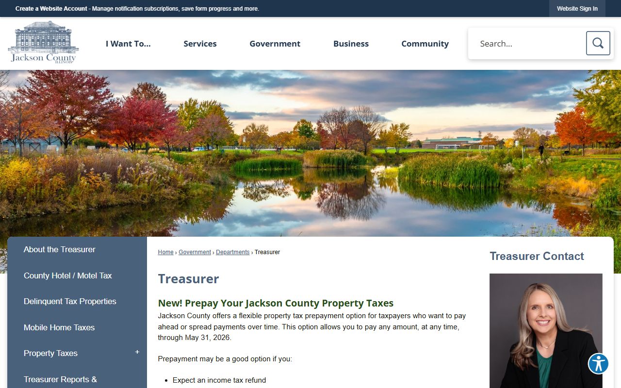Jackson County Treasurer office page for unclaimed money in Jackson County