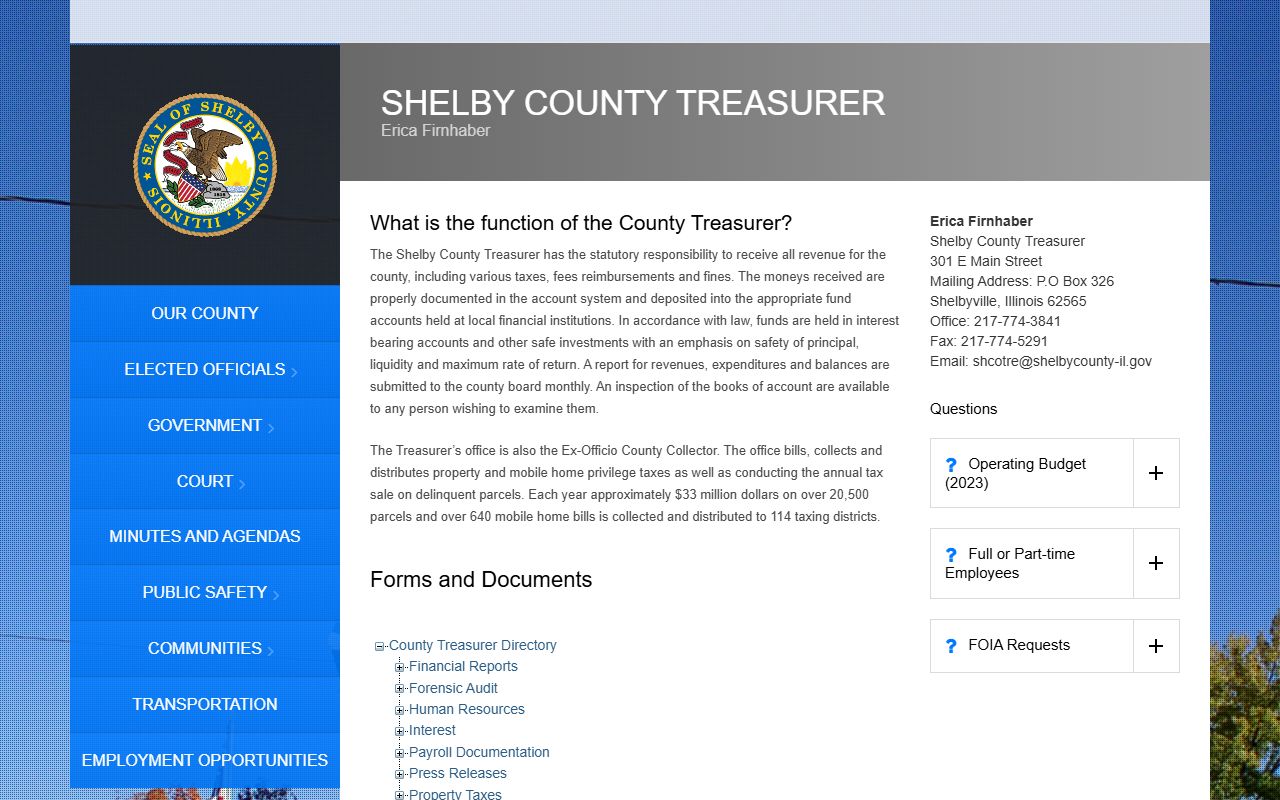 Shelby County Illinois unclaimed money treasurer office