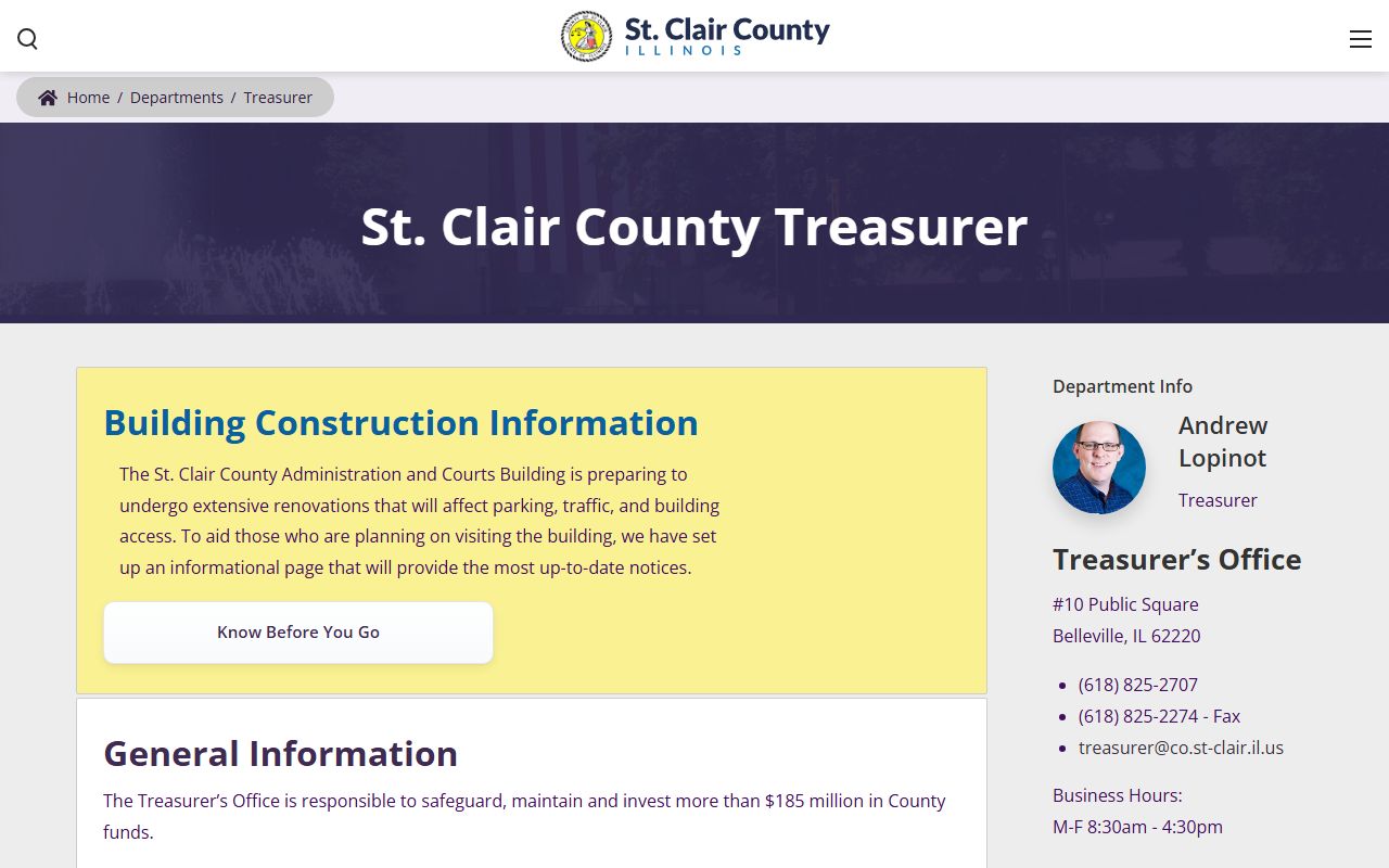 St. Clair County Treasurer page for St. Clair County unclaimed money resources
