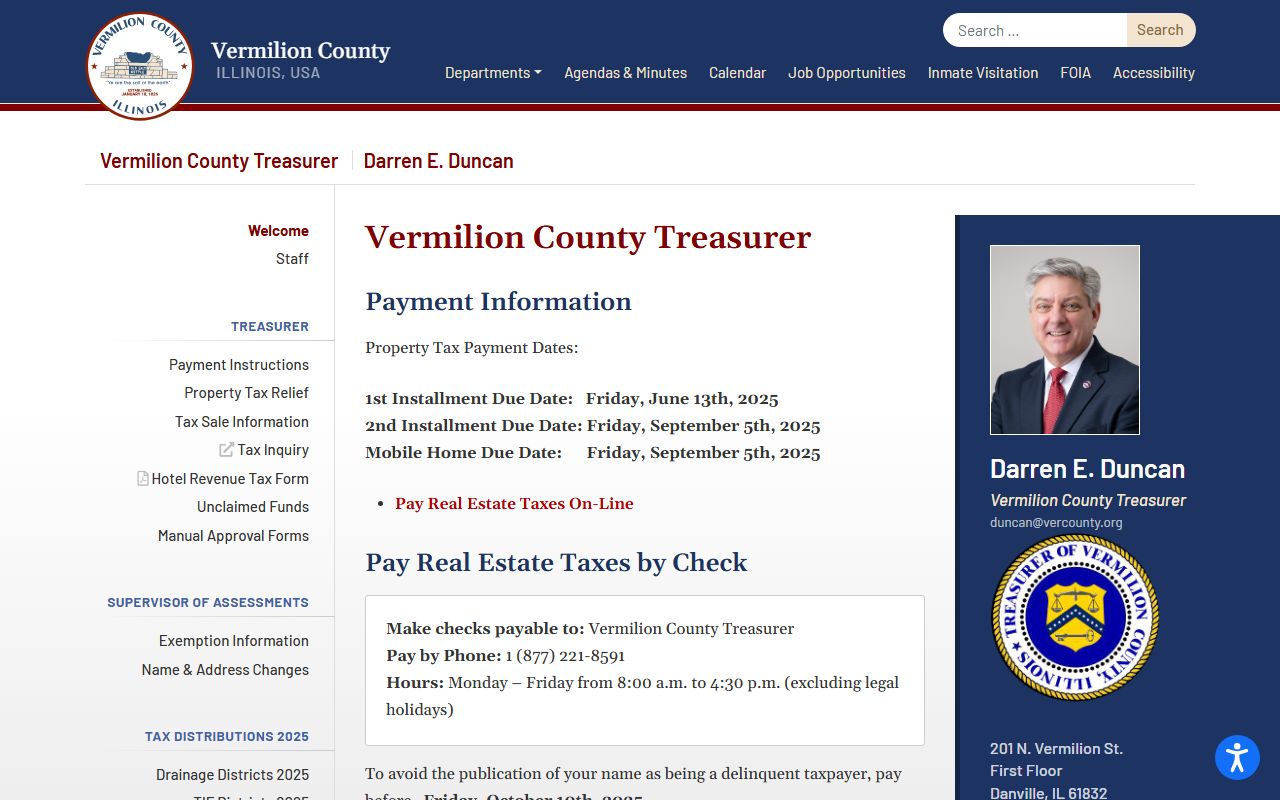 Vermilion County unclaimed money treasurer page