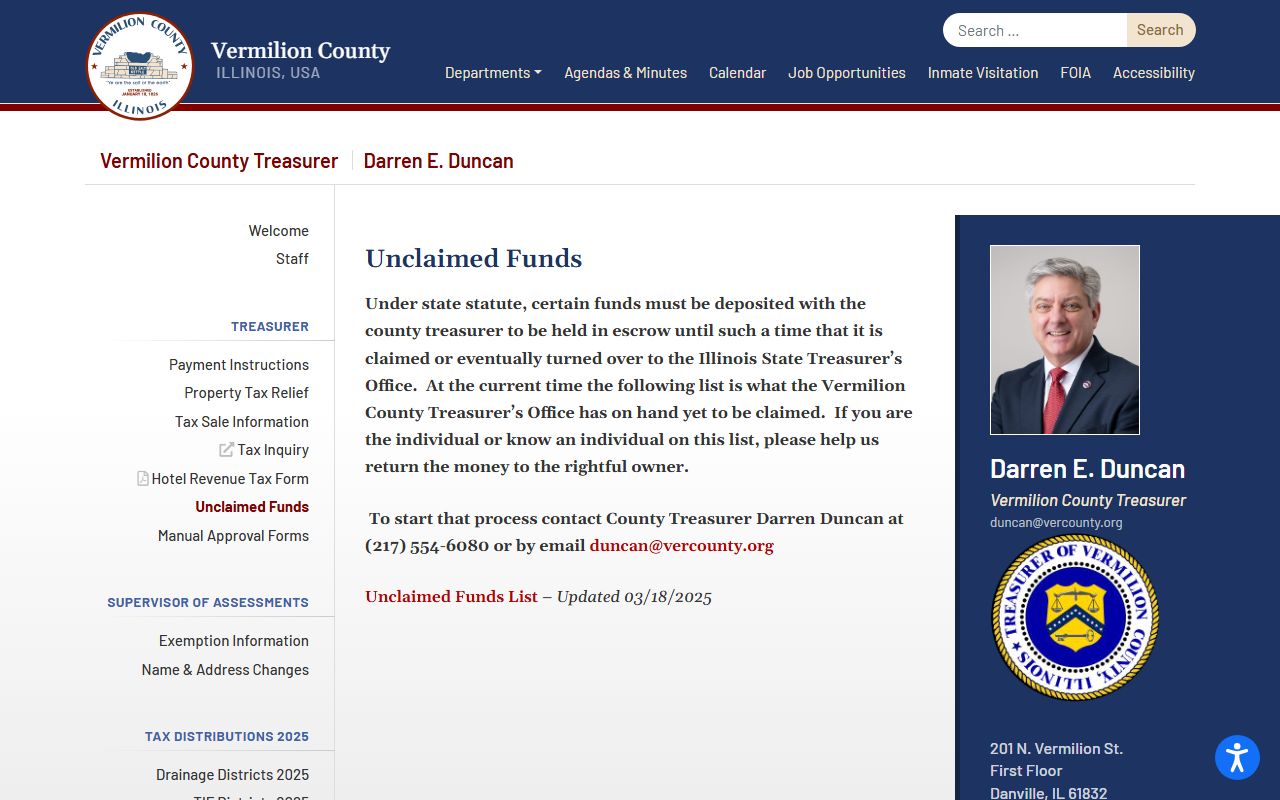 Vermilion County unclaimed money funds page