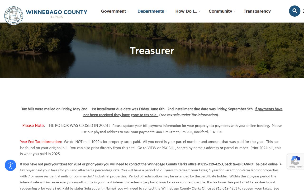 Winnebago County Treasurer page directing to ICash for unclaimed money