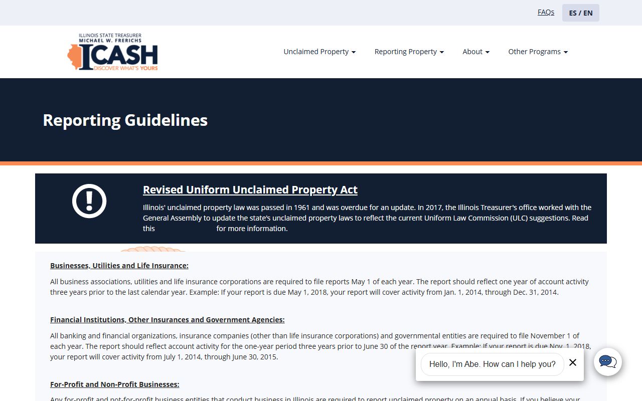 Illinois unclaimed money holder reporting guidelines