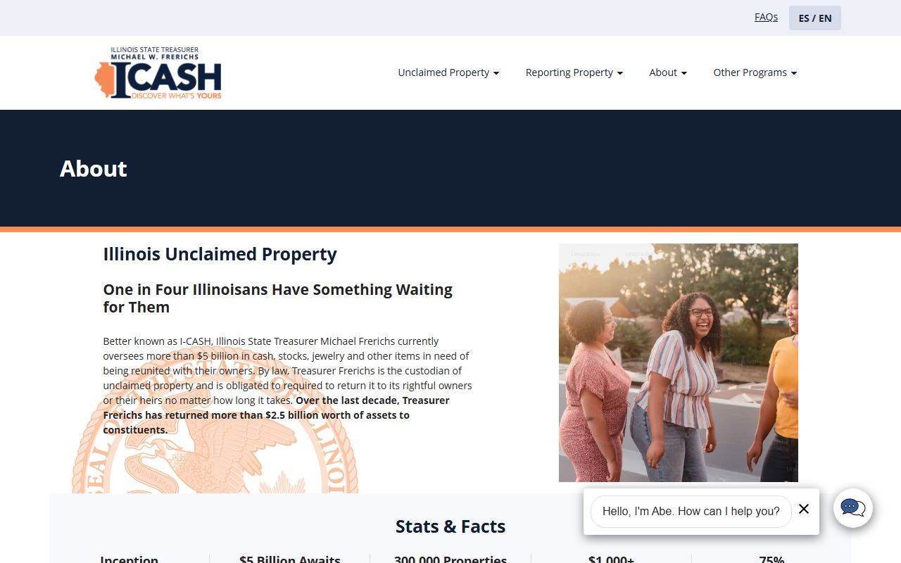 Illinois ICash program about page for unclaimed money