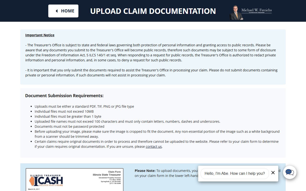 Illinois unclaimed money document upload portal