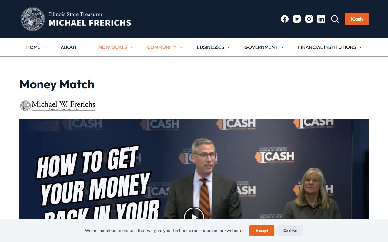 Illinois unclaimed money Enhanced Money Match program page