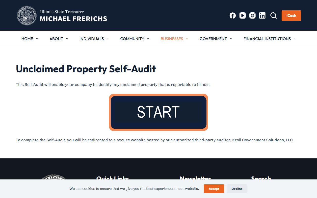 Illinois unclaimed money self-audit portal